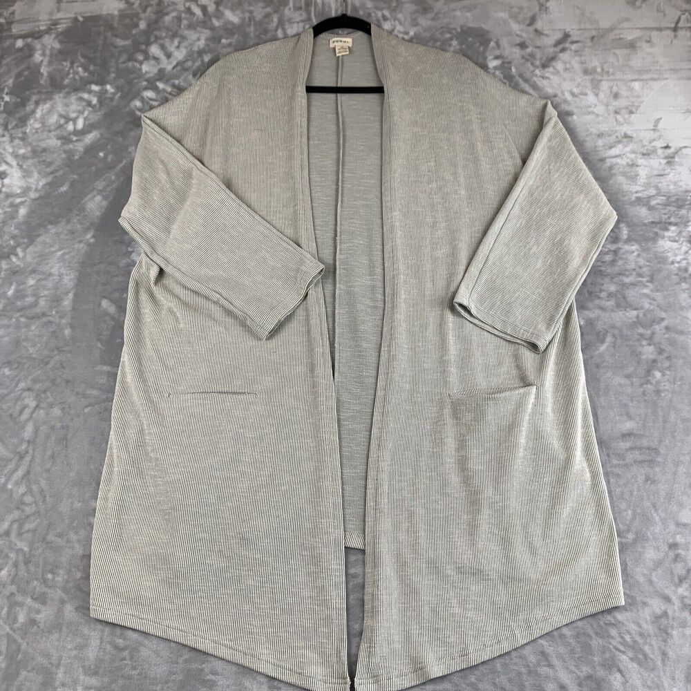 DONNI Open Front Long Cardigan Women's OS Sandy Gray‎ Duster Pockets Fall (0633)